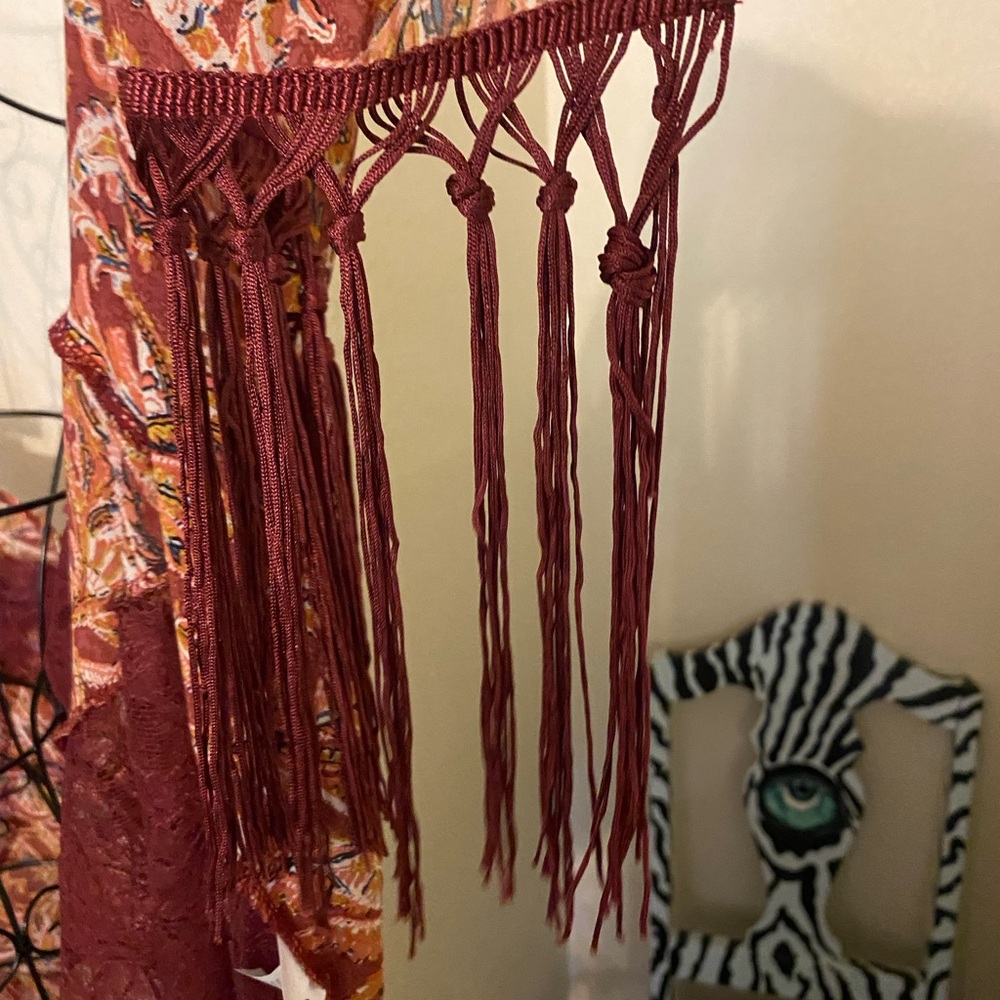 Bohemian Paisley Fringe Robe - Rust Red - Picture 4 of 9